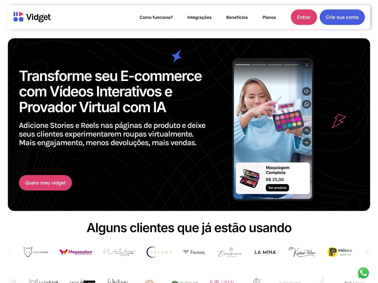 Vidget — Vídeo Shoppable & Provador Virtual com IA